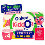 Onken Raspberry Banana Kids Yogurt 4x90g, imported from the UK
