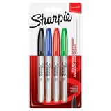 Sharpie Permanent Markers Assorted Black Blue Red Green 4 Pack