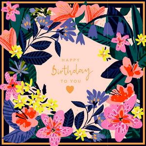 Sainsbury's Happy Birthday Card Floral Wreath 15.9cm (British brand)