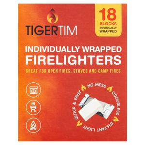 Tiger Tim Firelighters 18 Pack Odourless Blocks (British brand)