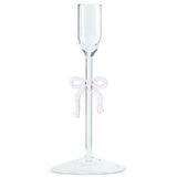 Habitat Glass Bow Taper Candle Holder Pink Ribbon Detail 20cm