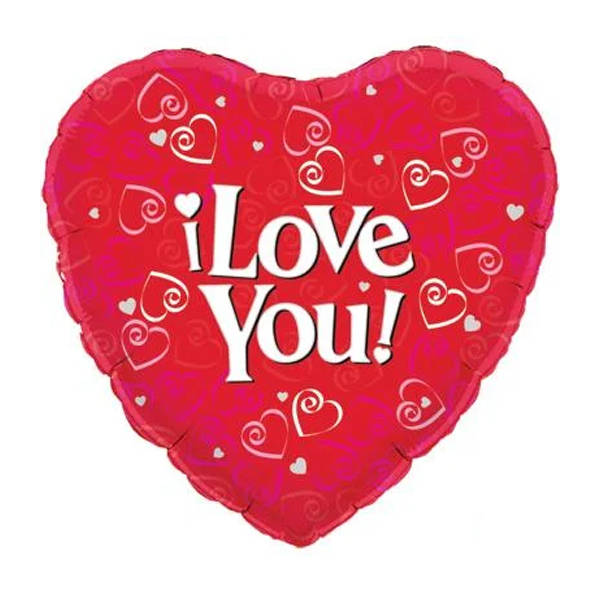 Heart-Shaped Foil Balloon with I Love You Print, 18 Inches Wide, Helium-Compatible