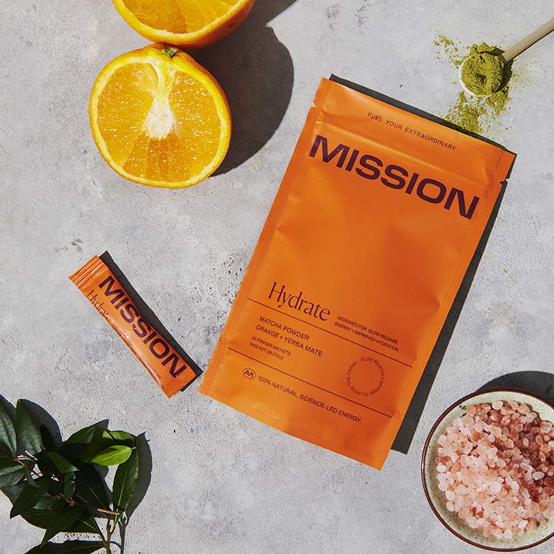 Mission Hydrate Matcha Powder Orange Yerba Mate 30 Sachets