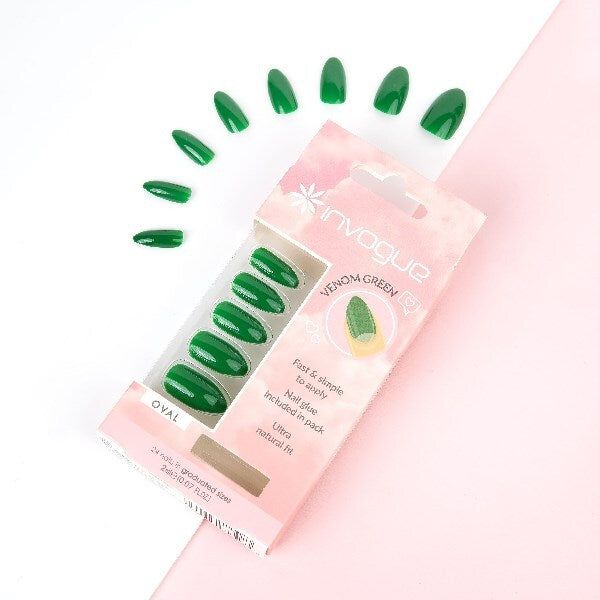Invogue Venom Green Oval Nails - Pack of 24