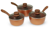JML Copper Stone Pan 3 Piece Pan Set with Lids - Brown