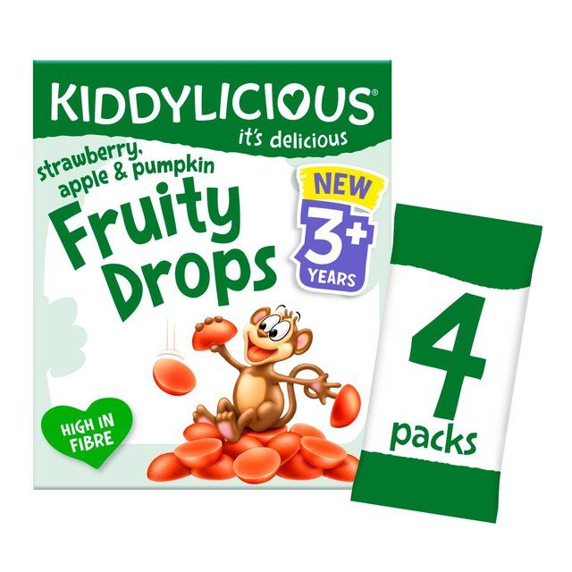 Kiddylicious Strawberry Apple & Pumpkin Fruity Drops Kids Snacks Multi 4 x 16g