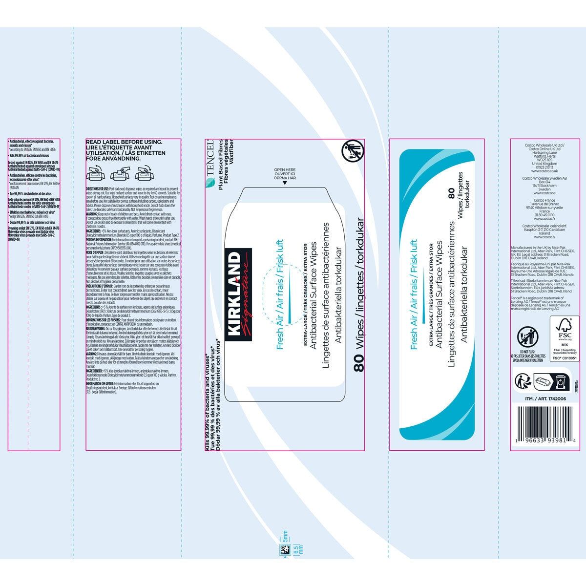 Kirkland Signature Antibacterial Surface Wipes, 4 x 80 Wipes (320 Sheets)