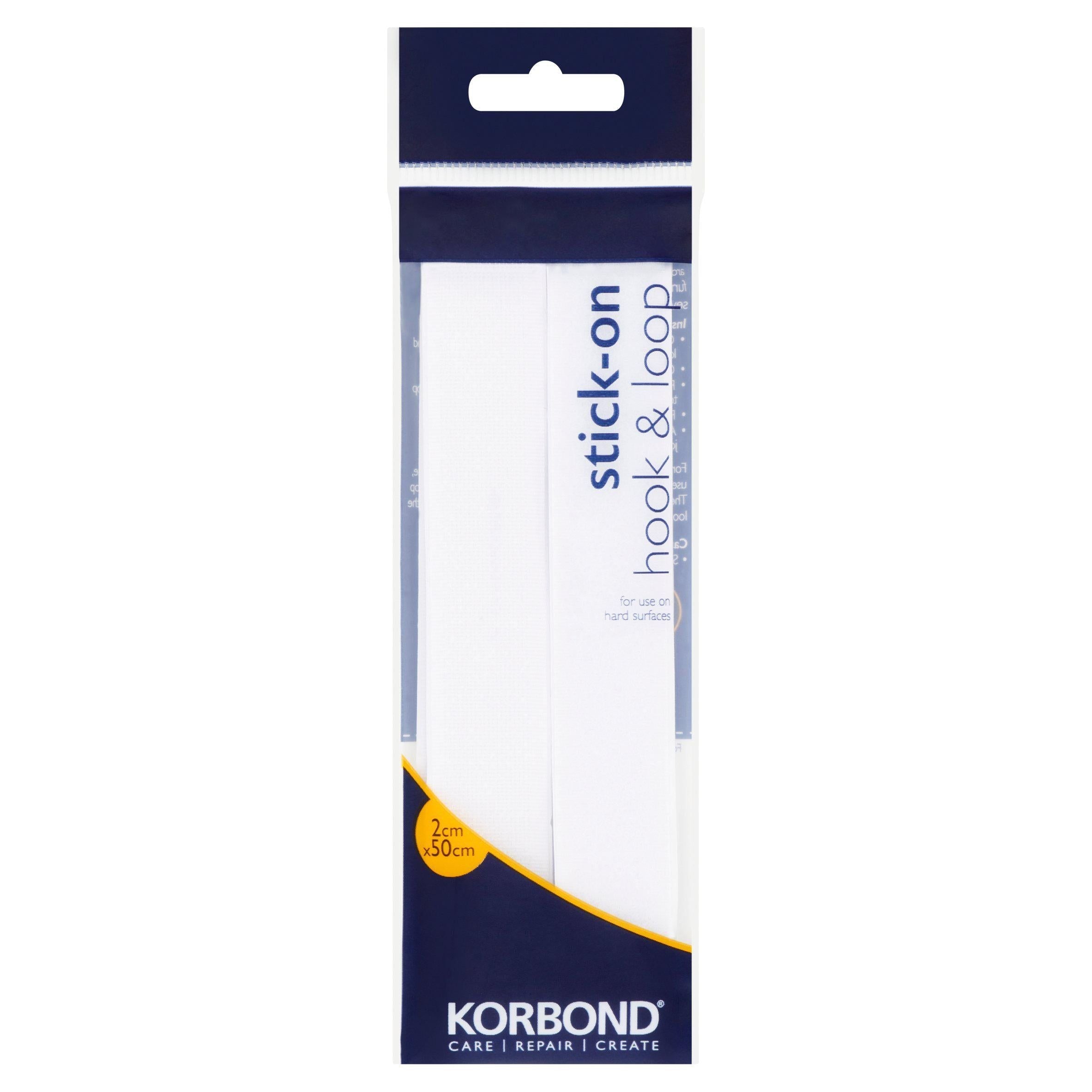 Korbond Care & Repair Stick On Hook & Loop White 2cm x 50cm