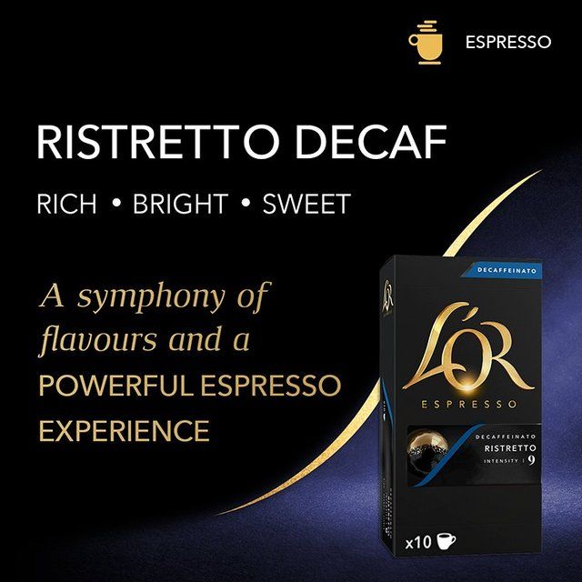 L'OR Ristretto Decaf Coffee Pods x10 Intensity 9 10 per pack