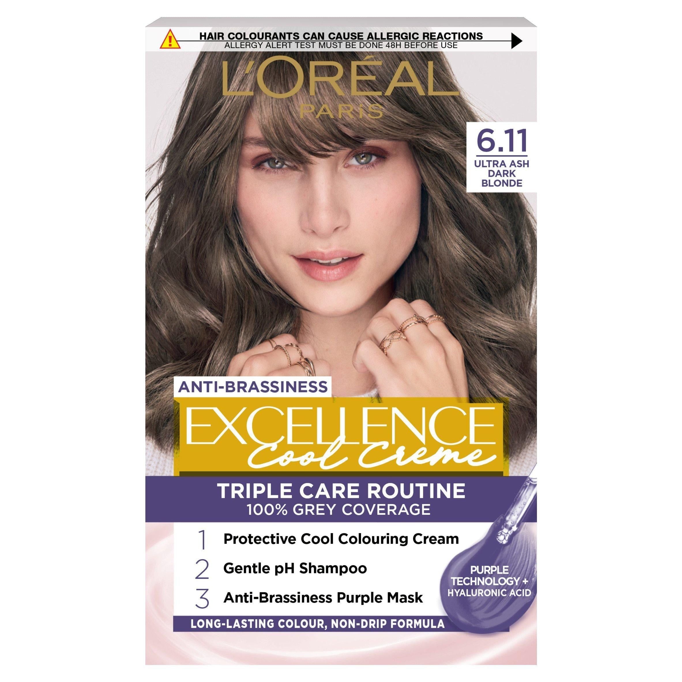 L'Oreal Paris Excellence Cool Crème Permanent Hair Dye Ultra Ash Dark Blonde 6.11
