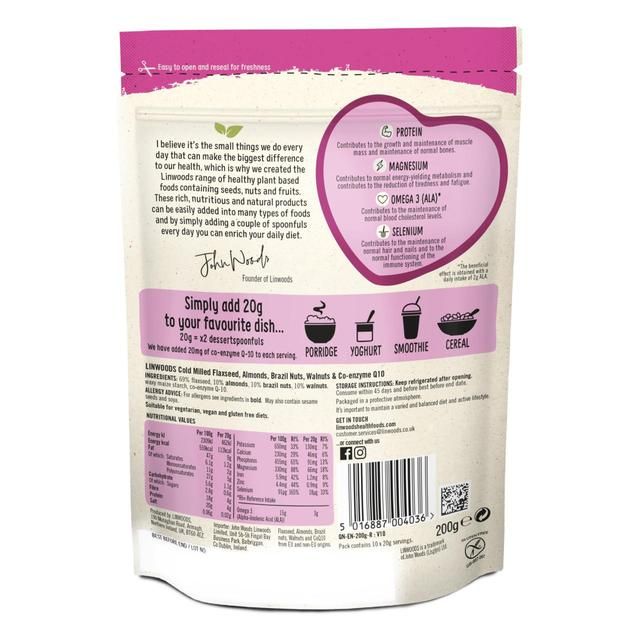 Linwoods Milled CO-Q10 Flaxseed Almonds Brazil & Walnuts 200g