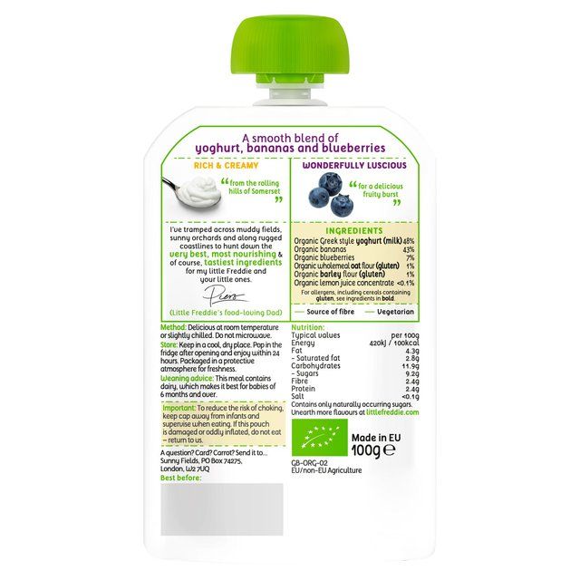 Little Freddie Blueberry & Banana with Greek Yoghurt Organic Pouch 6 mths+ 100g