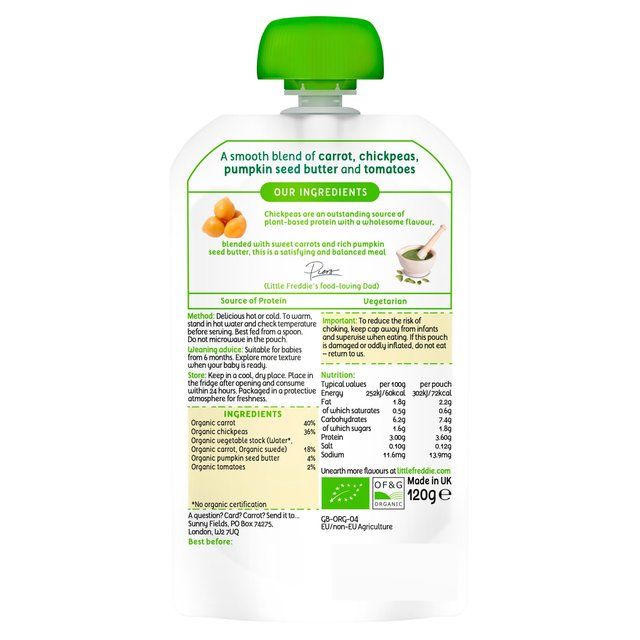 Little Freddie Carrot & Chickpeas with Pumpkin Seed Organic Pouch 6 mths+ 120g