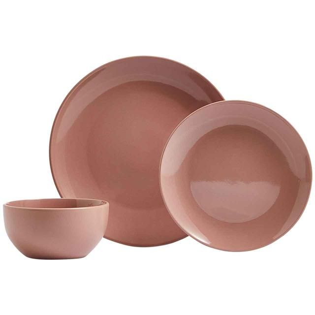 M&S 12 Piece Stoneware Dinner Set Pink 12 per pack