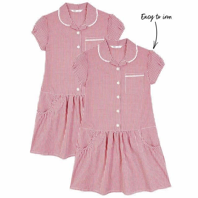 M&S 2pk Girls' Cotton Gingham School Dresses 4-10 Years Red