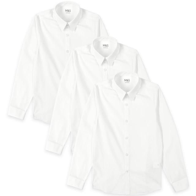 M&S 3pk Slim Fit Easy Iron Shirts 3-14 Years White