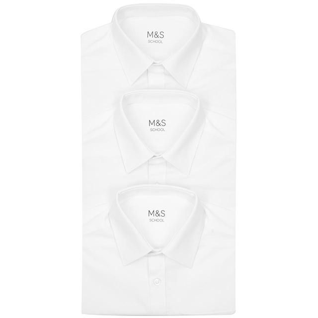 M&S Boys 3pk Easy Iron School Shirts 3-13 Years White