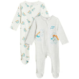 M&S Collection 2 Pack Pure Cotton Dinosaur Sleepsuits Grey Mix 0-3 Years