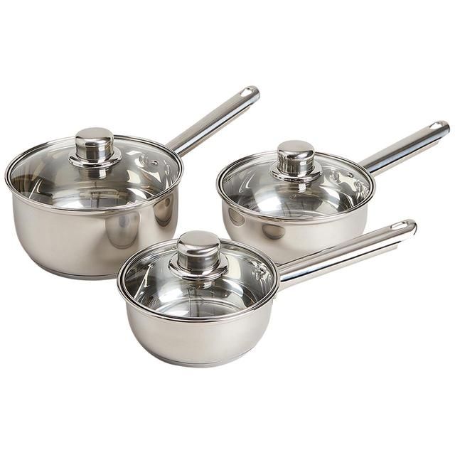 M&S Collection 3 Piece Stainless Steel Pan Set Silver 3 per pack