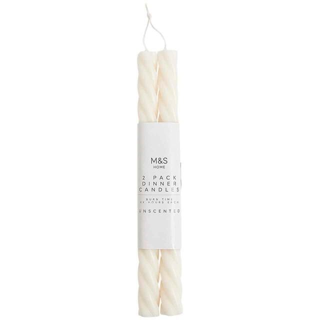 M&S Collection Set of 2 Twisted Dinner Candles White 2 per pack