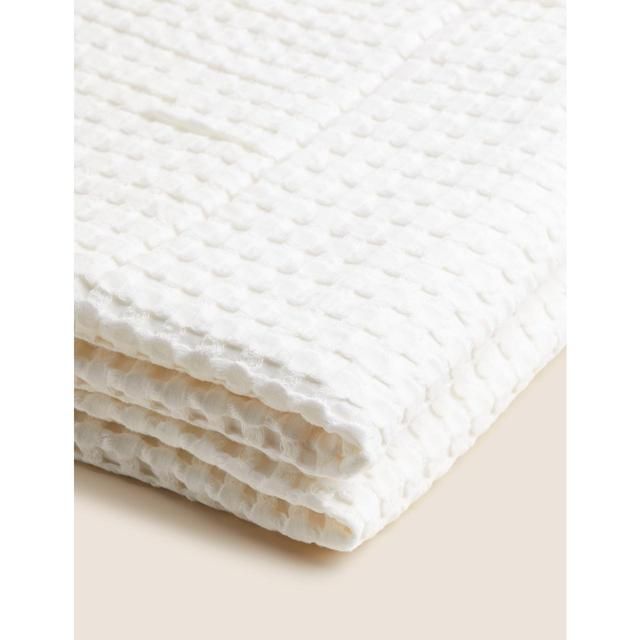 M&S Cotton Waffle Throw One Size White