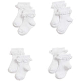 M&S Girls Cotton Ribbed Frill Baby Socks 6-12 Months White Mix 4 per pack