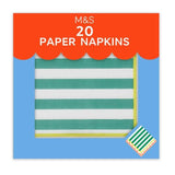 M&S Green & White Striped Paper Napkins 20 per pack