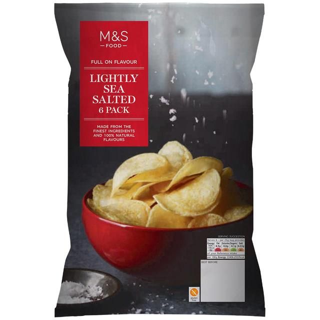M&S Lightly Sea Salted Crisps 25g x 6 per pack