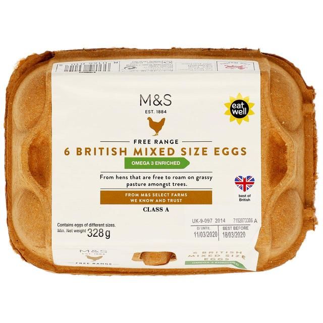 M&S Omega 3 Free Range Mixed Size Eggs 6 per pack