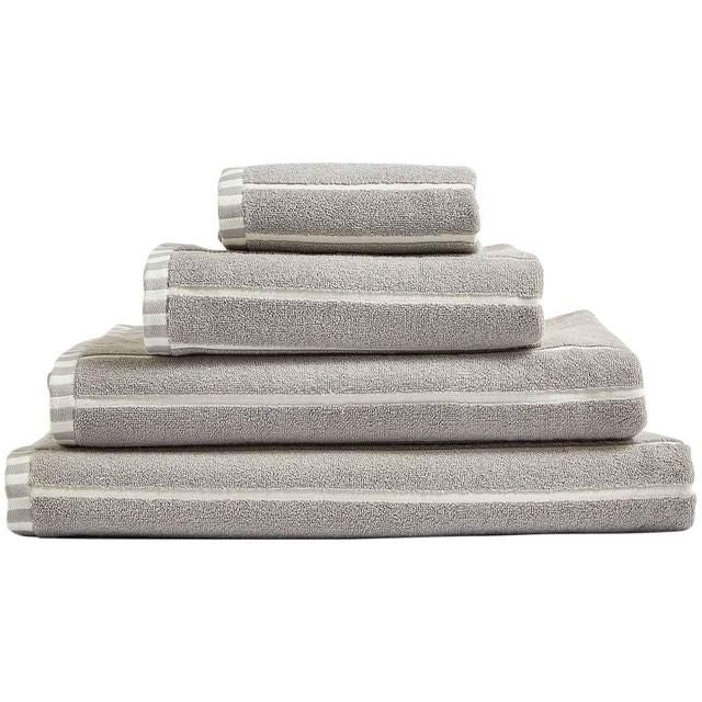 M&S Pure Cotton Carved Stripe Hand Towel Light Grey