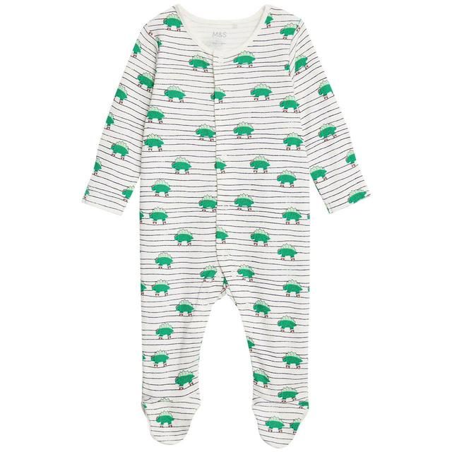 M&S Pure Cotton Dinosaur Sleepsuits 3 Pack Newborn-3 Years Green Mix