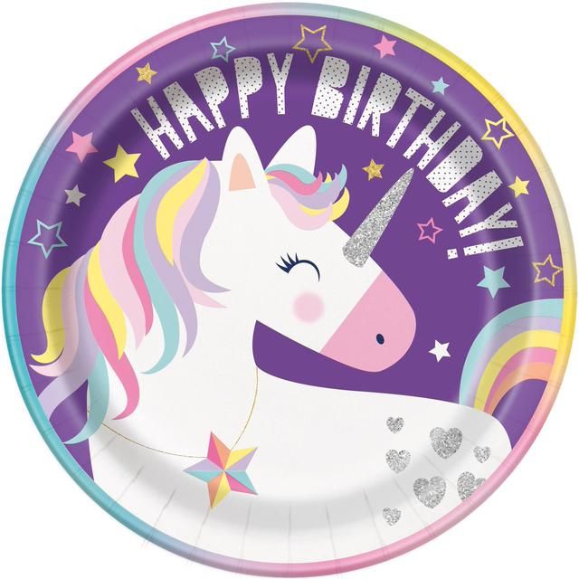 Magic Unicorn 23cm Recyclable Paper Plates 8 per pack