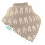Ziggle Bandana Dribble Bib - White Elephants on Grey