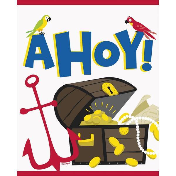 Design: Anchor, Parrot, Text, Treasure Chest. Carry Handle. Carry Handles.