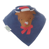 Ziggle Blue Christmas Highland Cow Bandana Dribble Bib