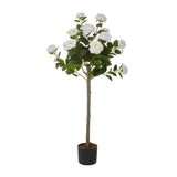 Livingandhome 110cm Artificial Camellia Tree in Pot – White