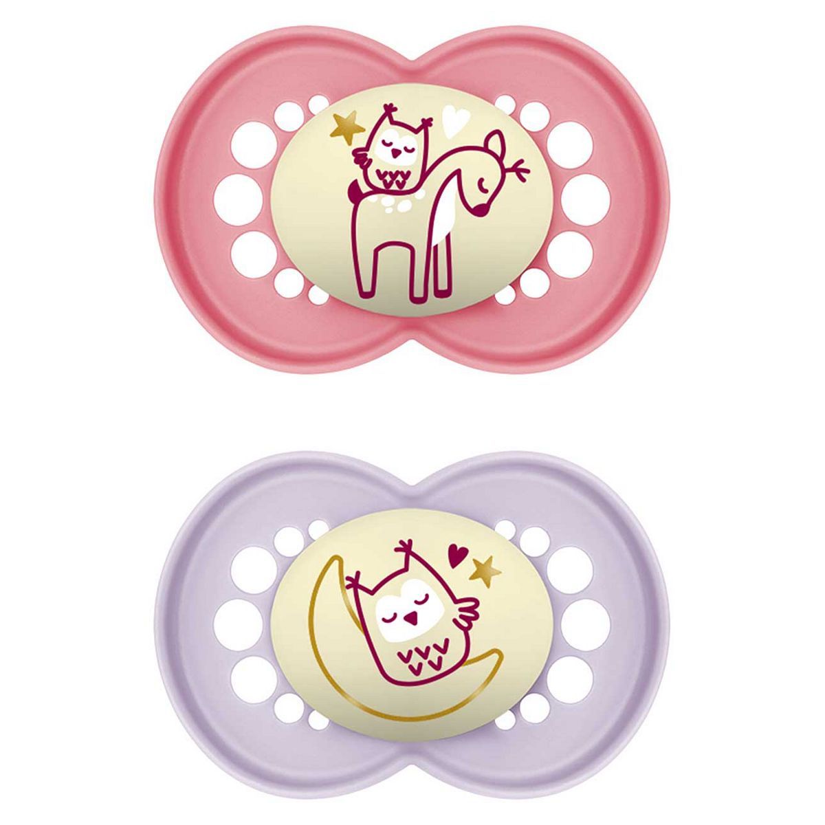 MAM Night 6+ Months Soother 2 Pack - Pink
