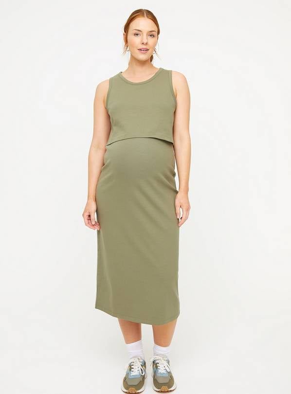 MATERNITY Nursing Khaki Sleeveless Ribbed Dress 20