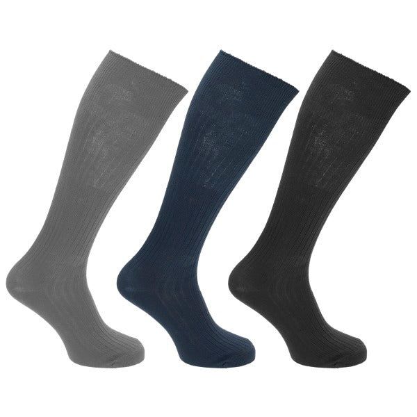 Mens 100% Cotton Ribbed Knee Socks (Pack Of 3) (UK 6-11)