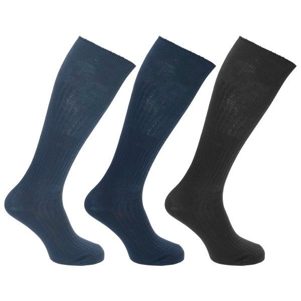 Mens 100% Cotton Ribbed Knee Socks (Pack Of 3) (UK 6-11) Blue/Black/Navy / 1EA