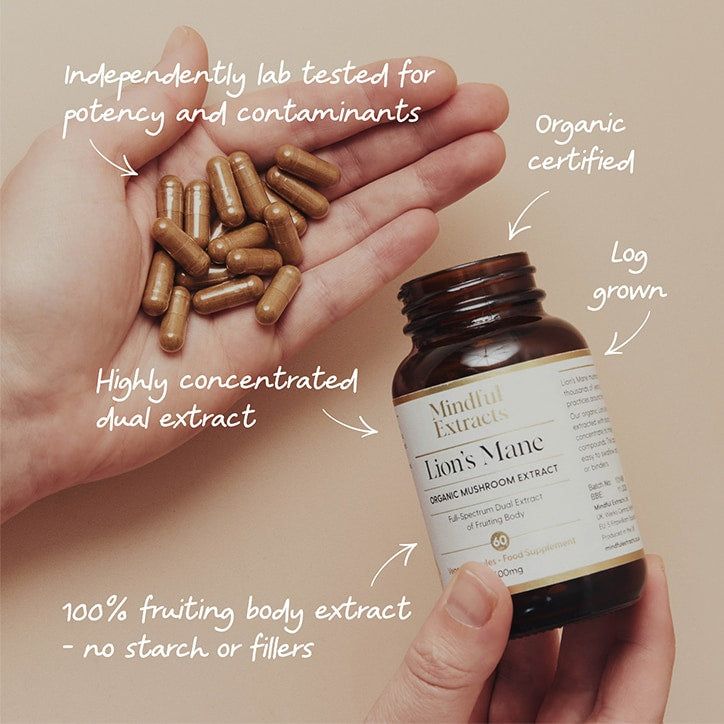 Mindful Extracts Organic Lion’s Mane Mushroom Extract 60 Vegan Capsules
