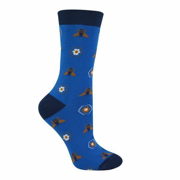 Miss Sparrow Ladies Animal Design Bamboo Socks 4-7 UK Retro Bees (Blue)