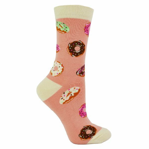Miss Sparrow Ladies Novelty Patterned Bamboo Socks - 4-7 UK Donuts (Pink) / 1EA