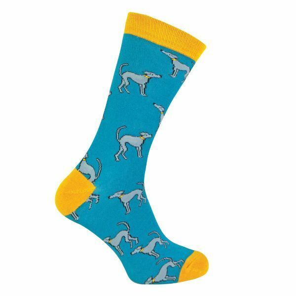 Mr Heron Mens Novelty Bamboo Socks with Dogs On 6-11 UK Greyhound (Teal) / 1EA