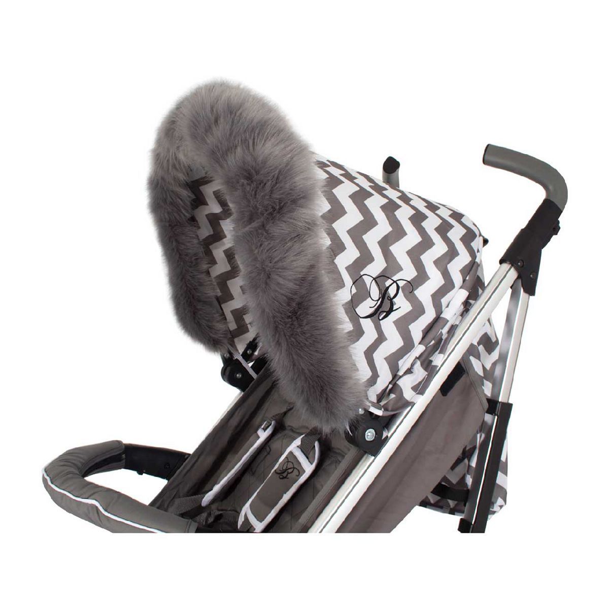 My Babiie Grey Pram Hood Fur Trim