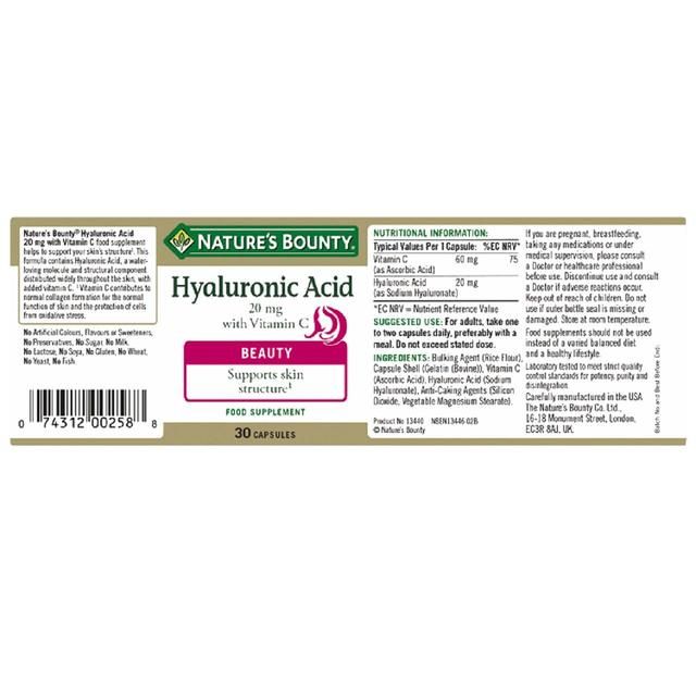 Nature's Bounty Hyaluronic Acid 20 mg with Vitamin C Capsules 30 per pack