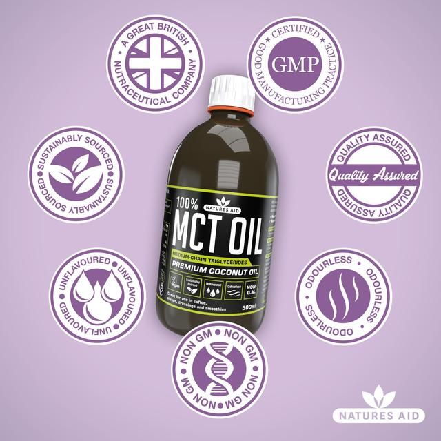 Natures Aid 100% MCT Oil Premium Coconut Oil 500ml
