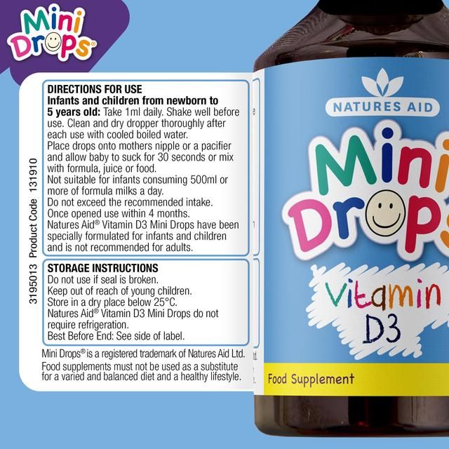 Natures Aid Infant's & Kid's Vitamin D3 Supplement Mini Drops Newborn-5yrs 50ml