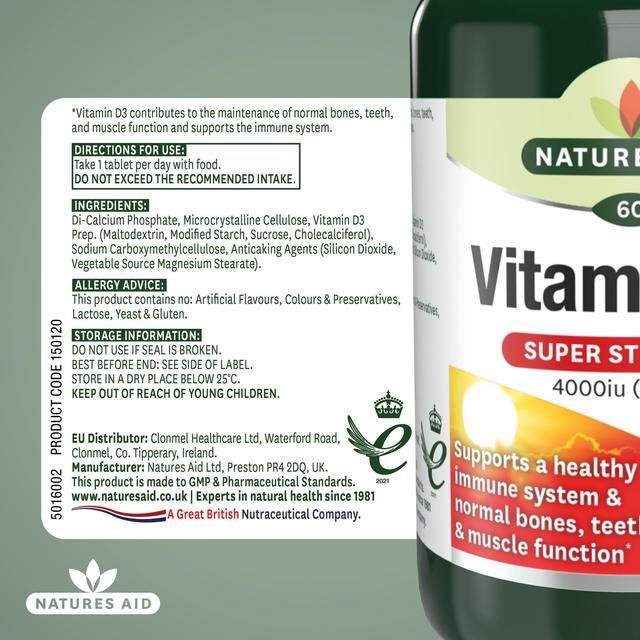 Natures Aid Super Strength Vitamin D3 Tablets 4000iu 60 per pack