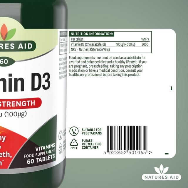 Natures Aid Super Strength Vitamin D3 Tablets 4000iu 60 per pack